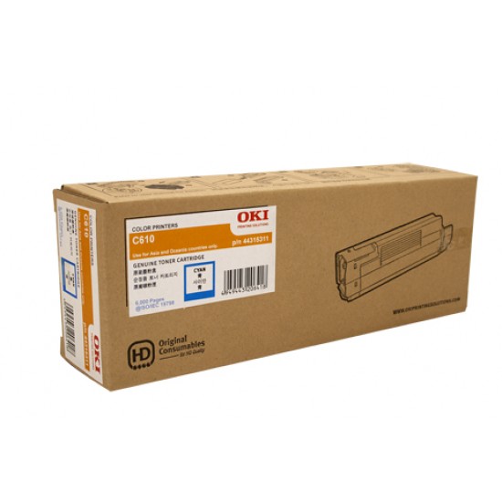 Oki C610 Cyan Toner Cartridge - 6,000 pages