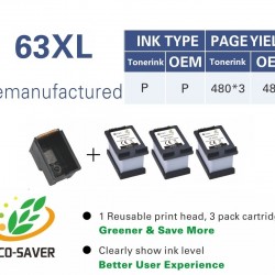 HP 63XL ink Cartridge Compatible ecosave equals to 3* XL cartridge