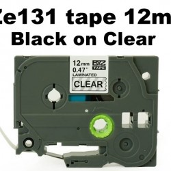 Brother TZe131 12mm Black Text On Clear Tape - 8 metres Tonerink Brand