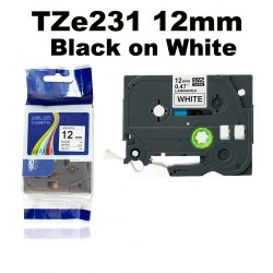 Brother TZe231 12mm Black Text On White Tape - 8 metres Tonerink Brand